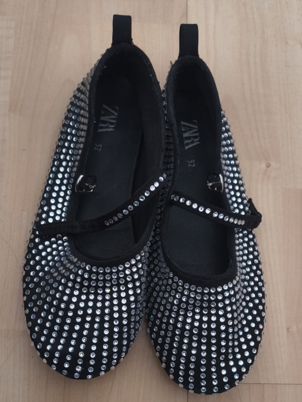 ZARA Black Crystal-Studded Mary Jane Flats